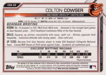 2021 Bowman Draft - Chrome Draft Pick Autographs #CDA-CC Colton Cowser Back