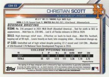 2021 Bowman Draft - Chrome Draft Pick Autographs #CDA-CS Christian Scott Back