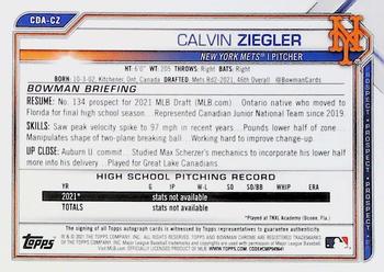 2021 Bowman Draft - Chrome Draft Pick Autographs #CDA-CZ Calvin Ziegler Back