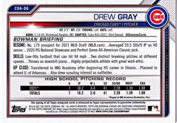 2021 Bowman Draft - Chrome Draft Pick Autographs #CDA-DG Drew Gray Back