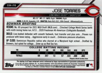 2021 Bowman Draft - Chrome Draft Pick Autographs #CDA-JTO Jose Torres Back