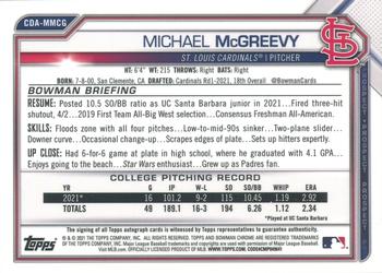 2021 Bowman Draft - Chrome Draft Pick Autographs #CDA-MMCG Michael McGreevy Back