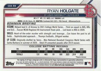 2021 Bowman Draft - Chrome Draft Pick Autographs #CDA-RH Ryan Holgate Back