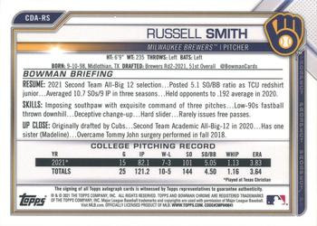 2021 Bowman Draft - Chrome Draft Pick Autographs #CDA-RS Russell Smith Back