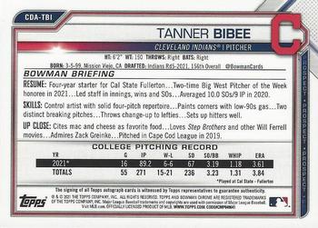 2021 Bowman Draft - Chrome Draft Pick Autographs #CDA-TBI Tanner Bibee Back