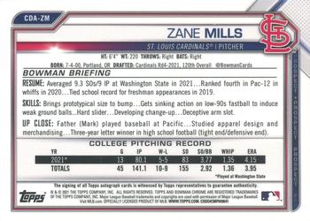 2021 Bowman Draft - Chrome Draft Pick Autographs #CDA-ZM Zane Mills Back