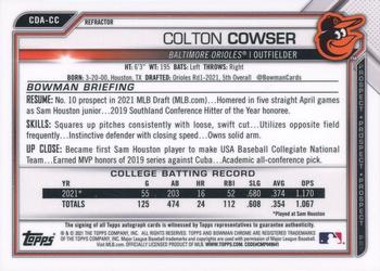 2021 Bowman Draft - Chrome Draft Pick Autographs Refractor #CDA-CC Colton Cowser Back