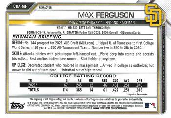 2021 Bowman Draft - Chrome Draft Pick Autographs Refractor #CDA-MF Max Ferguson Back