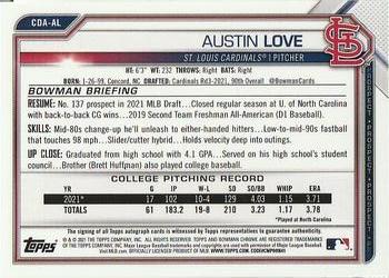 2021 Bowman Draft - Chrome Draft Pick Autographs Purple Refractor #CDA-AL Austin Love Back