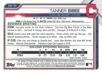 2021 Bowman Draft - Chrome Draft Pick Autographs Purple Refractor #CDA-TBI Tanner Bibee Back