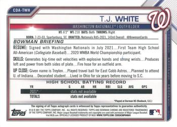 2021 Bowman Draft - Chrome Draft Pick Autographs Aqua Lava Refractor #CDA-TWH T.J. White Back
