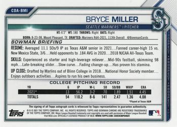 2021 Bowman Draft - Chrome Draft Pick Autographs Black Refractor #CDA-BMI Bryce Miller Back