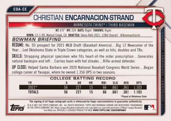 2021 Bowman Draft - Chrome Draft Pick Autographs Black Refractor #CDA-CE Christian Encarnacion-Strand Back