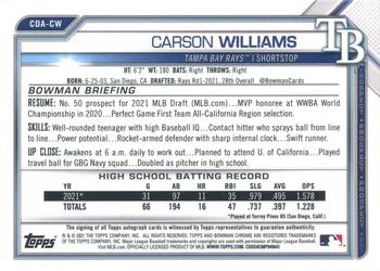 2021 Bowman Draft - Chrome Draft Pick Autographs Gold Refractor #CDA-CW Carson Williams Back