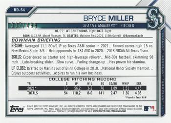 2021 Bowman Draft - Sky Blue #BD-64 Bryce Miller Back