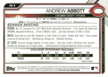 2021 Bowman Draft - Purple #BD-8 Andrew Abbott Back
