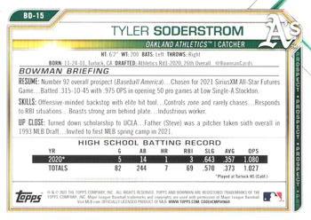 2021 Bowman Draft - Aqua #BD-15 Tyler Soderstrom Back