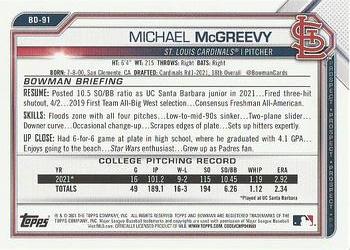 2021 Bowman Draft - Gold #BD-91 Michael McGreevy Back