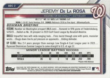 2021 Bowman Draft - Chrome #BDC-2 Jeremy De La Rosa Back