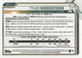 2021 Bowman Draft - Chrome #BDC-15 Tyler Soderstrom Back