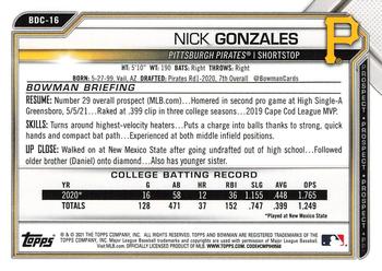 2021 Bowman Draft - Chrome #BDC-16 Nick Gonzales Back
