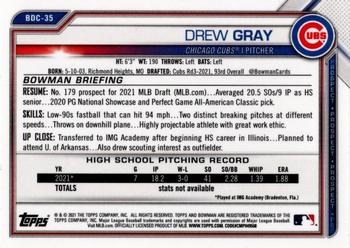 2021 Bowman Draft - Chrome #BDC-35 Drew Gray Back