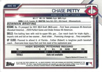 2021 Bowman Draft - Chrome #BDC-49 Chase Petty Back