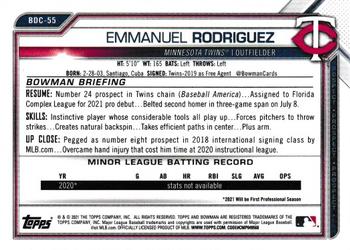2021 Bowman Draft - Chrome #BDC-55 Emmanuel Rodriguez Back