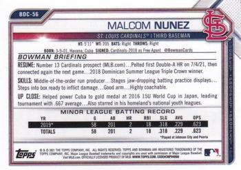 2021 Bowman Draft - Chrome #BDC-56 Malcom Nunez Back