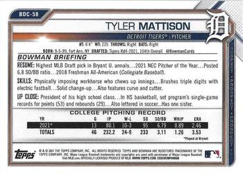 2021 Bowman Draft - Chrome #BDC-58 Tyler Mattison Back