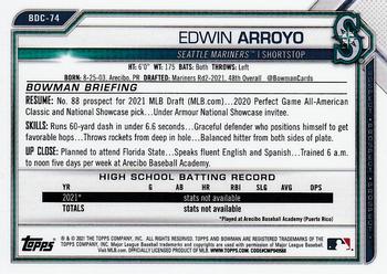 2021 Bowman Draft - Chrome #BDC-74 Edwin Arroyo Back