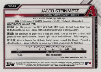 2021 Bowman Draft - Chrome #BDC-83 Jacob Steinmetz Back