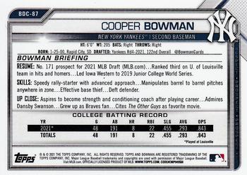 2021 Bowman Draft - Chrome #BDC-87 Cooper Bowman Back