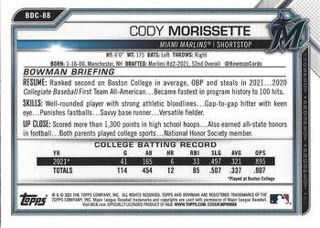2021 Bowman Draft - Chrome #BDC-88 Cody Morissette Back