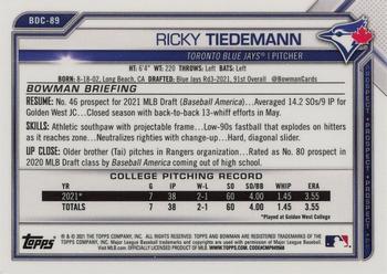 2021 Bowman Draft - Chrome #BDC-89 Ricky Tiedemann Back
