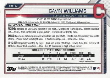 2021 Bowman Draft - Chrome #BDC-93 Gavin Williams Back