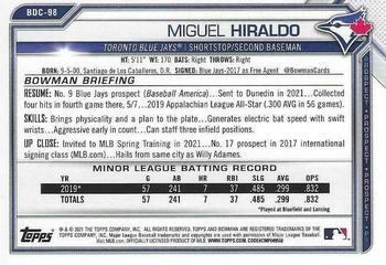 2021 Bowman Draft - Chrome #BDC-98 Miguel Hiraldo Back