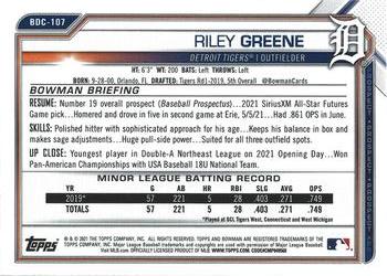 2021 Bowman Draft - Chrome #BDC-107 Riley Greene Back