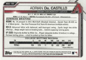 2021 Bowman Draft - Chrome #BDC-108 Adrian Del Castillo Back