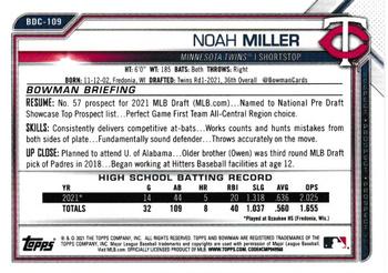 2021 Bowman Draft - Chrome #BDC-109 Noah Miller Back