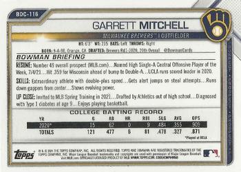 2021 Bowman Draft - Chrome #BDC-116 Garrett Mitchell Back