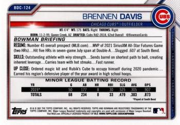 2021 Bowman Draft - Chrome #BDC-124 Brennen Davis Back