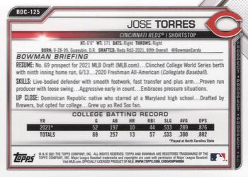 2021 Bowman Draft - Chrome #BDC-125 Jose Torres Back
