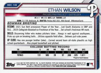 2021 Bowman Draft - Chrome #BDC-140 Ethan Wilson Back
