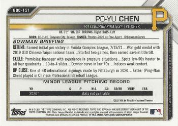 2021 Bowman Draft - Chrome #BDC-151 Po-Yu Chen Back