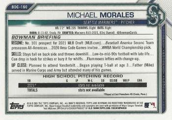 2021 Bowman Draft - Chrome #BDC-160 Michael Morales Back