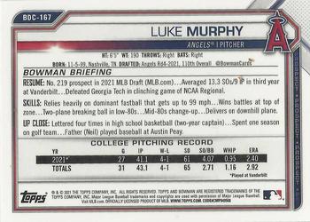 2021 Bowman Draft - Chrome #BDC-167 Luke Murphy Back