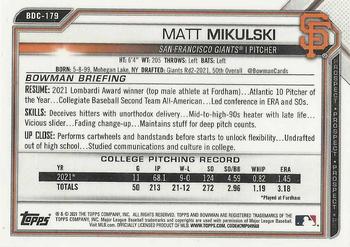 2021 Bowman Draft - Chrome #BDC-179 Matt Mikulski Back
