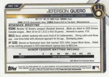 2021 Bowman Draft - Chrome #BDC-183 Jeferson Quero Back
