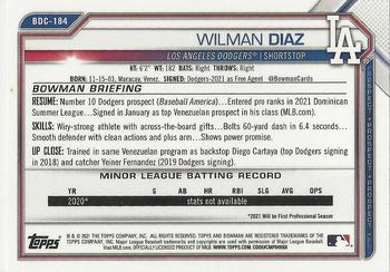 2021 Bowman Draft - Chrome #BDC-184 Wilman Diaz Back